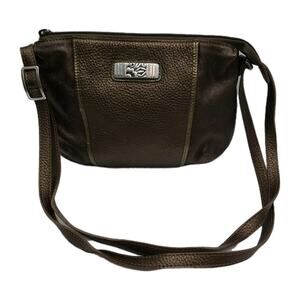 Brighton Bronze Metallic Leather Crossbody Handbag 10.5" x 7"